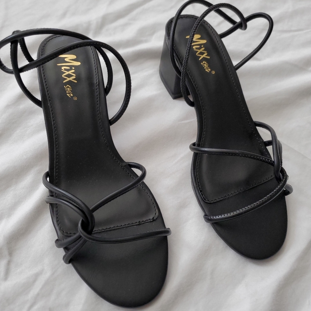 2" Black Strap Heel Sandals